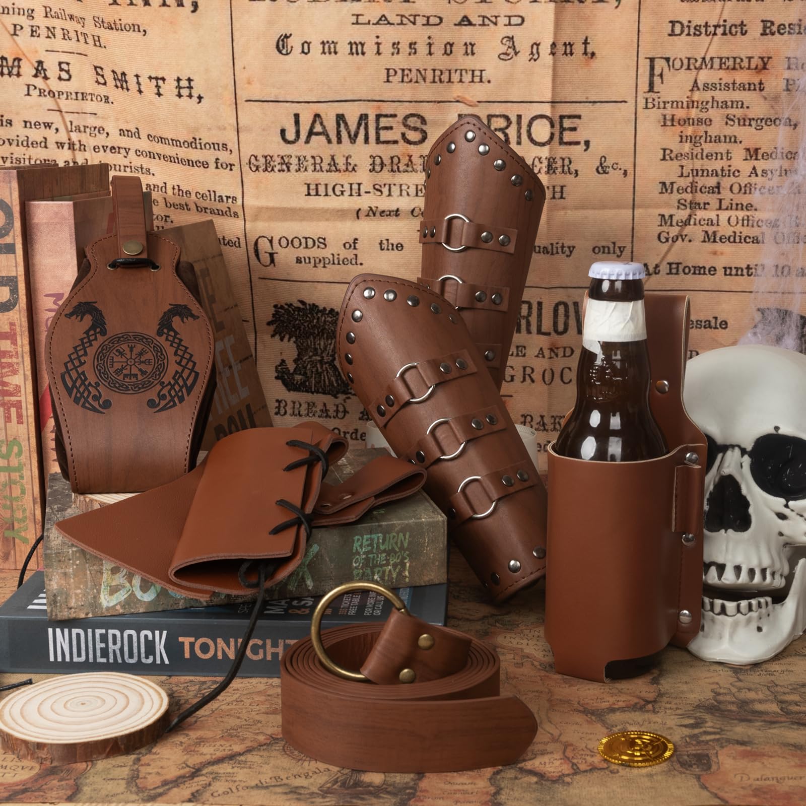 Cintura medievale per Halloween, accessori per abbigliamento vichingo, accessori per costume da cavaliere medievale, set di 6 per cosplay, mago, travestimento, Halloween