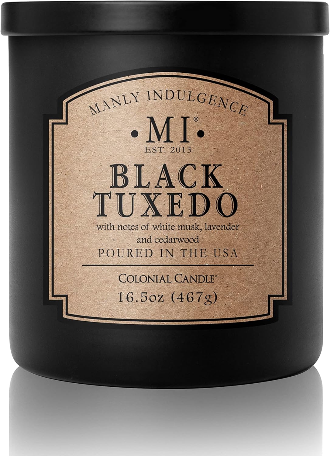 Manly Indulgence Black Tuxedo Jar Candle 16.5 oz White Musk, Lavender, Cedarwood, Jasmine