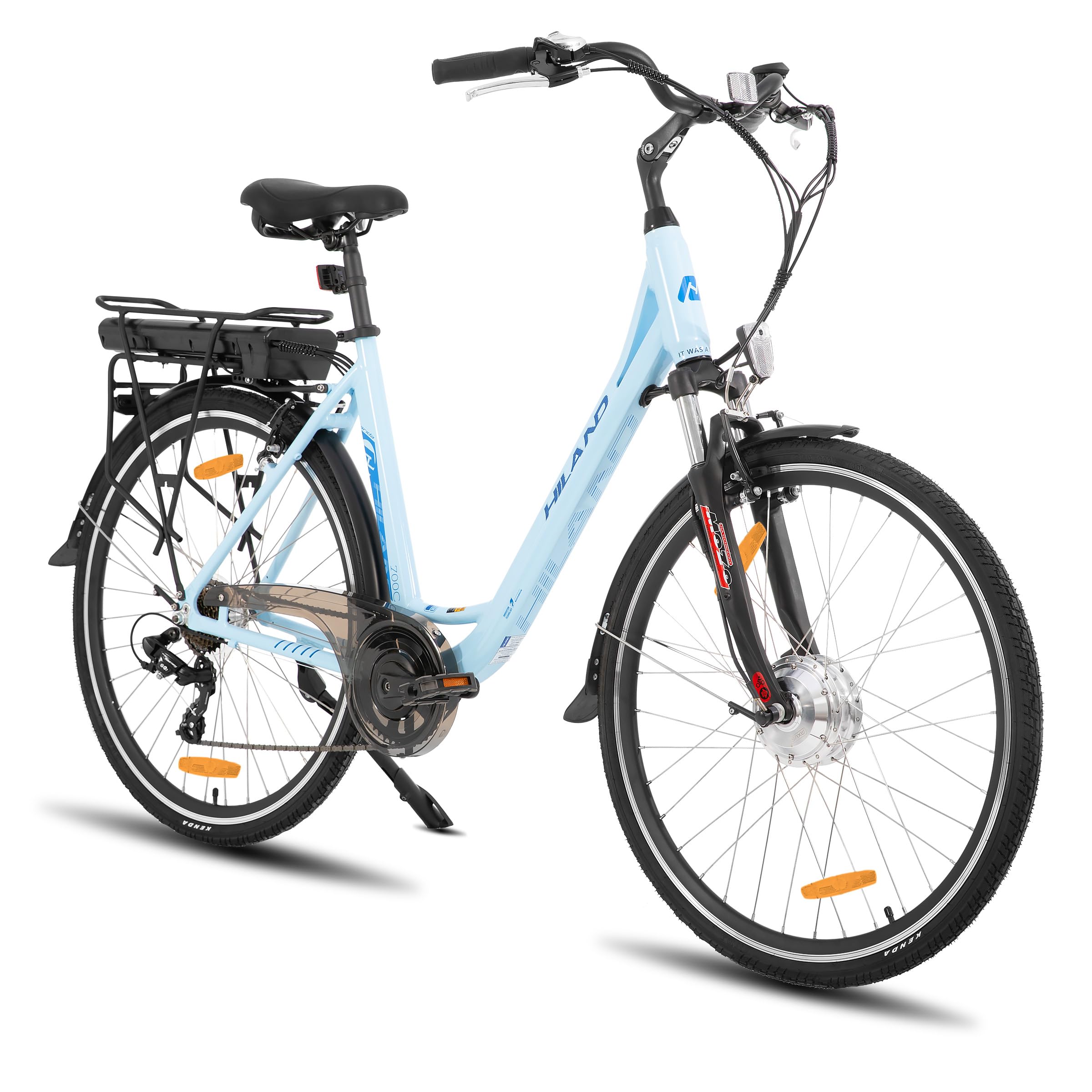 Hiland 28 Zoll Elektrofahrrad für Männer und Frauen, 250W City Pendler Elektrofahrrad, E City Bike für Erwachsene, Weiß Sport & Freizeit