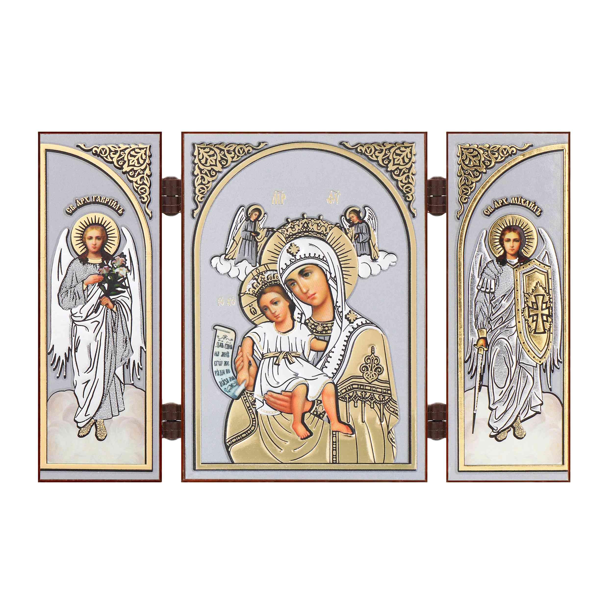 NKlaus - Mother of God Worthy Is - Icon Triptych Christian - Travel Altar - Wooden 16843