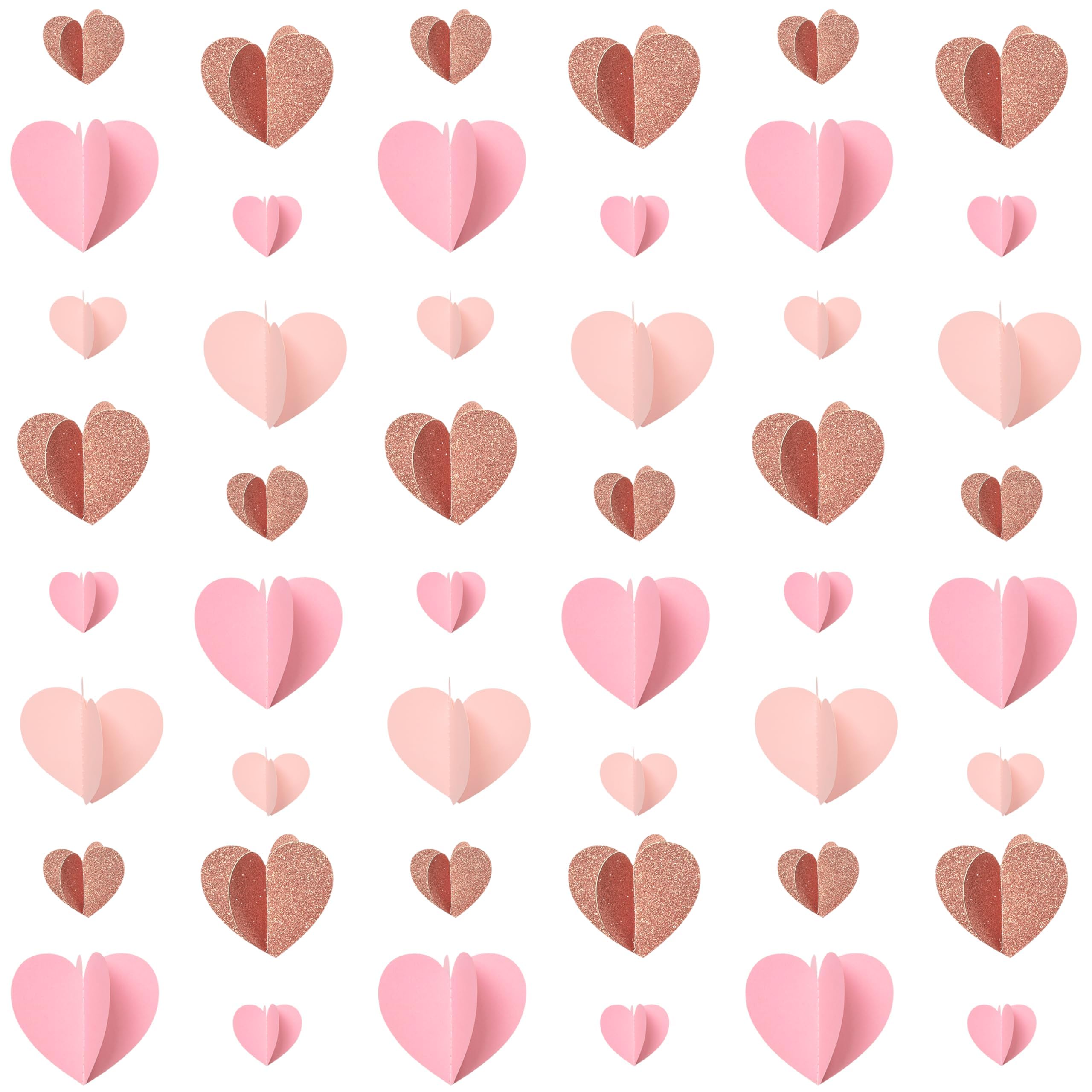 CNhoqc 4 guirnaldas de papel en forma de corazón de oro rosa 3D, serpentinas colgantes con temática rosa, guirnaldas románticas en forma de corazón para el día de San Valentín, cumpleaños, boda,