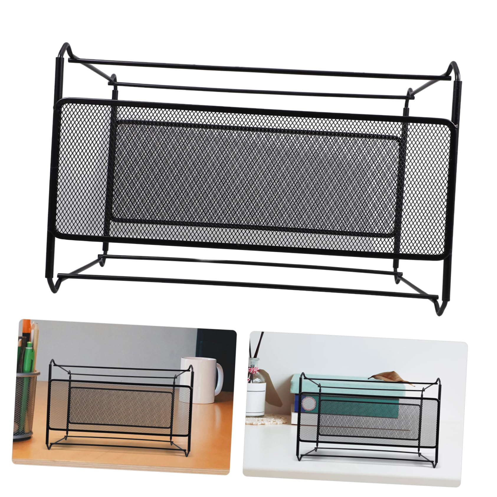 Porta Documenti in Ferro Nero 39x28x25, 5 Cm per File A4 | Struttura a Rete, per Report e Cartelle Sospese, Design Semplice Creativo