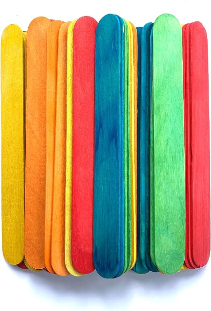 50 Jumbo Coloured Wooden Lollipop Lolly Sticks Kids Art Craft Models