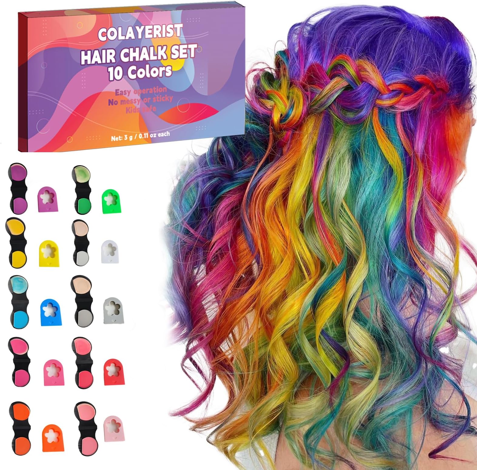 Hair Chalk for Girls Washable, 10PCS Temporary Hair Color for Kids Adults, Temporary Hair Dye Wax Kids Makeup, Great Christmas Birthday Gifts for 6-10 Year Old Girl (Red etc.)