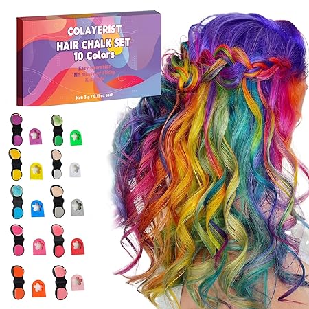 Hair Chalk for Girls Washable, 10PCS Temporary Hair Color for Kids Adults, Temporary Hair Dye Wax Kids Makeup, Great Christmas Birthday Gifts for 6-10 Year Old Girl (Red etc.)
