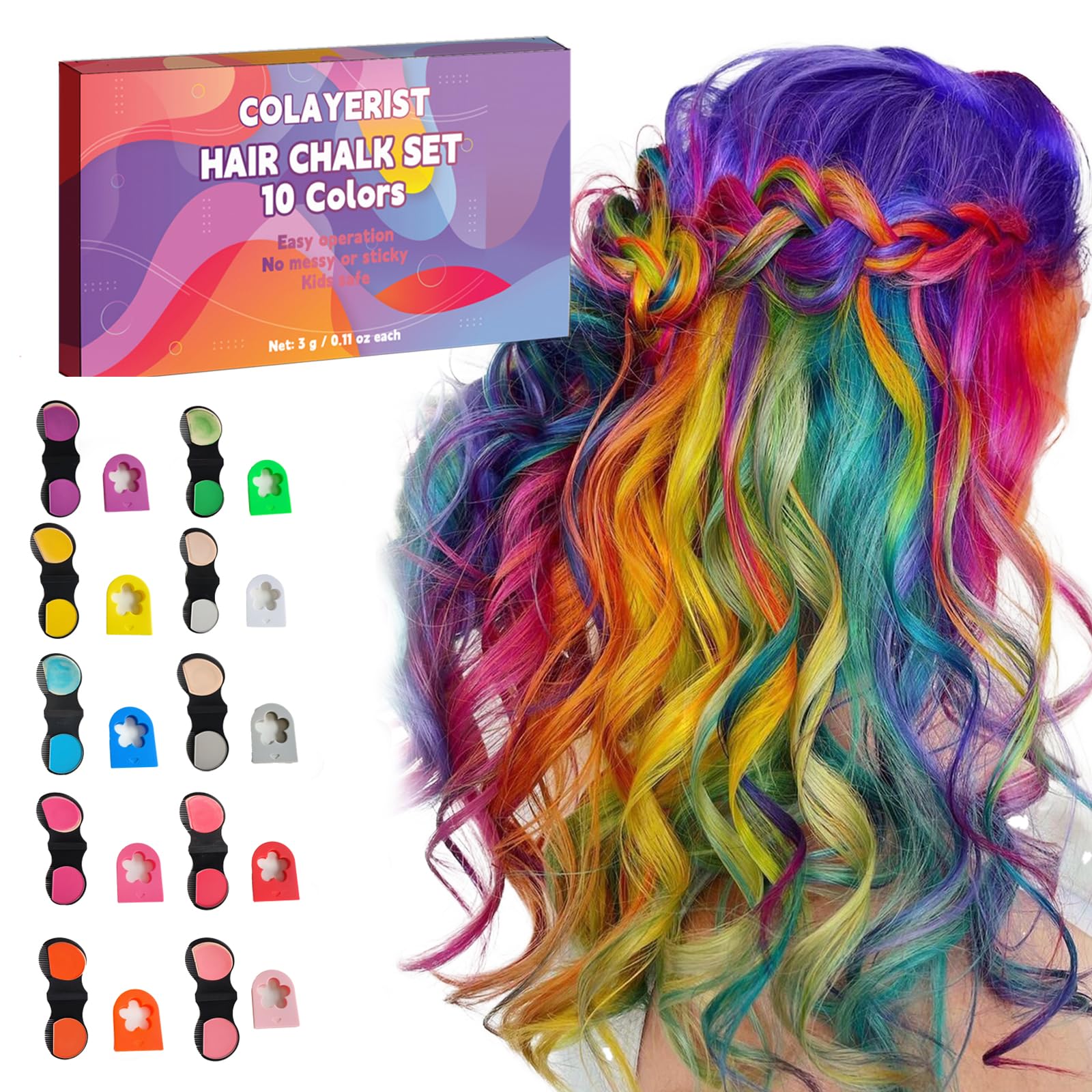 COLAYERIST Hair Chalk for Girls Washable, 10PCS Temporary Hair Color for Kids Adults, Temporary Hair Dye Wax Kids Makeup, Great Christmas Birthday Gifts for 6-10 Year Old Girl (Red etc.)