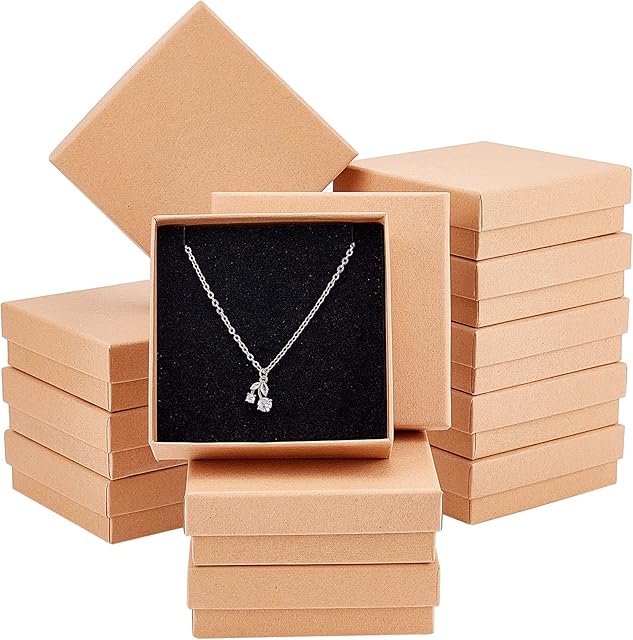 NBEADS 12 Pcs Square Jewelry Box, 9x9x3cm Cardboard Bead Paper Gift Box Paperboard Boxes with Sponge Fill for Bracelet Necklace Crafts Display and Storage Birthday Christmas Festival Present