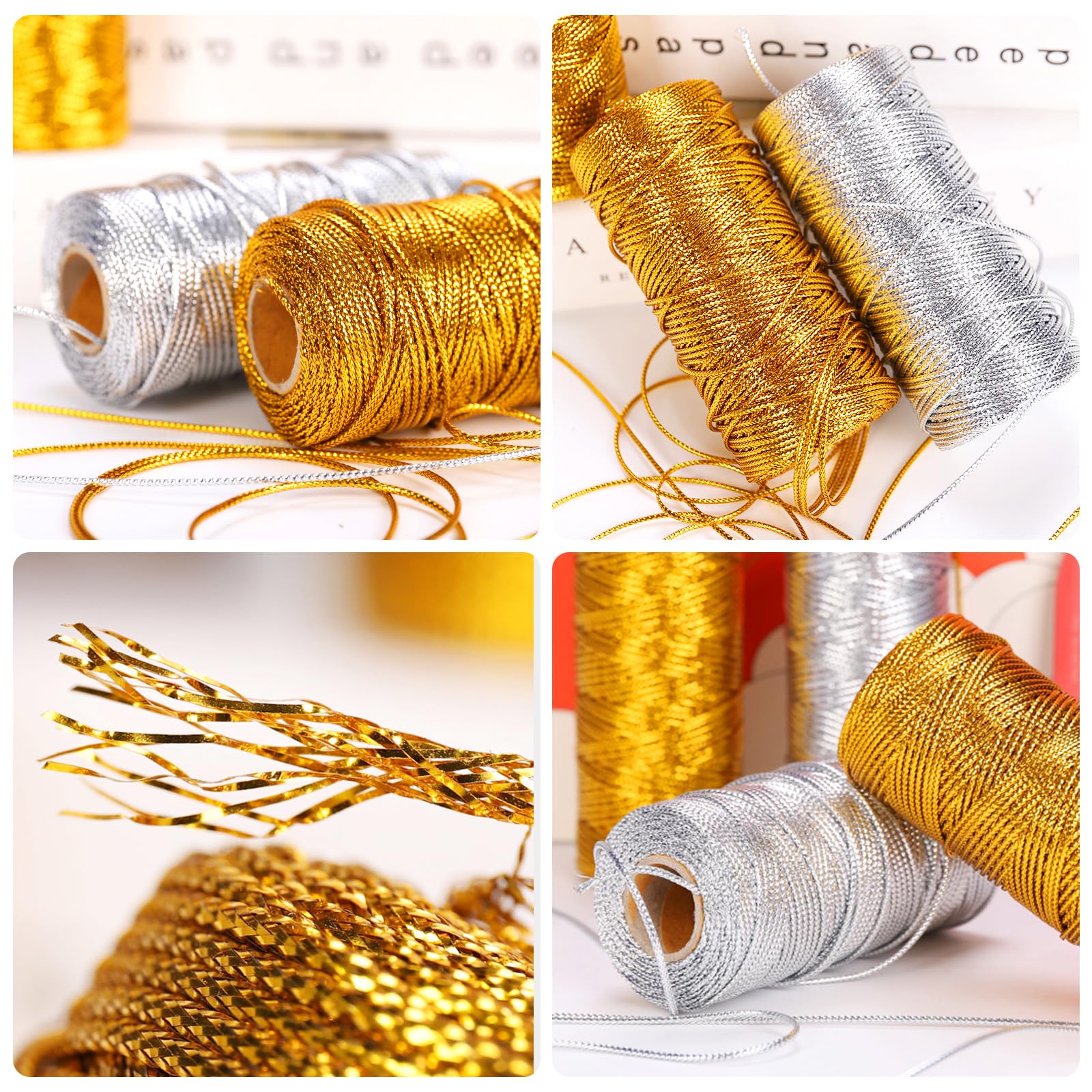 2 Rouleaux Fil Doré Métallique 200m Total - Fil Tressé 1.5mm Or Et Argent Pour Emballage Cadeaux, Bricolage Et Artisanat