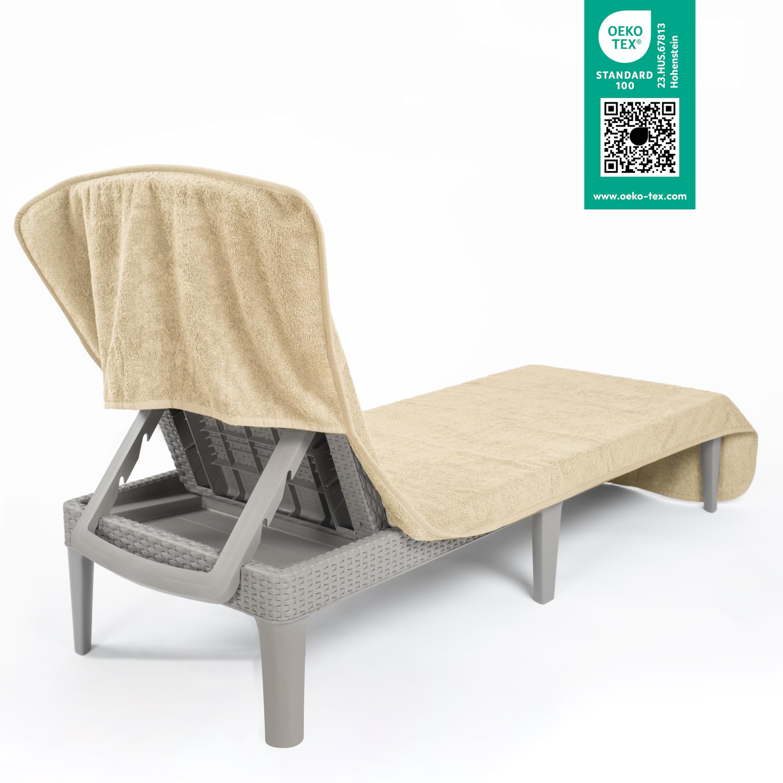 Cotton Paradise Lot de 2 Serviettes pour Chaise Longue avec Poche, 81,3 x 218,4 cm, pour Chaise Longue, Piscine, Plage, (Beige, 2 pièces)