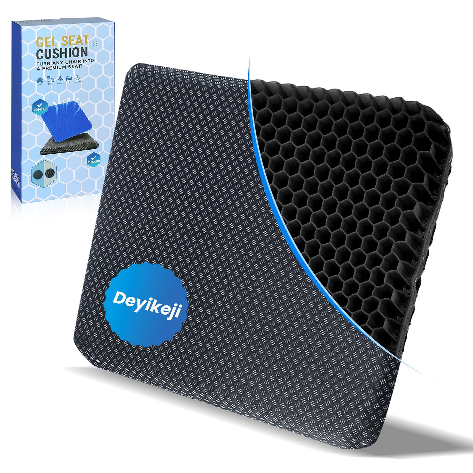 Coussin de siège en gel ergonomique grand format noir profond