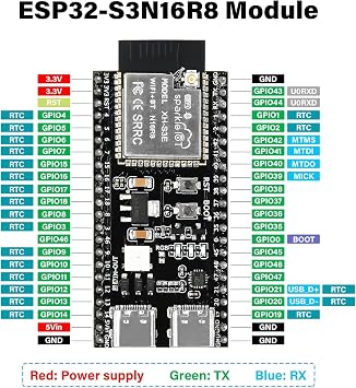 diymore 2 Set ESP32-S3 DevKitC-1 N16R8 Module, with Expansion Board for ESP32 S3 1-N16R8 Development Board with WiFi, Bluetooth 5.0, for ESP32 USB C Connectable Antenna