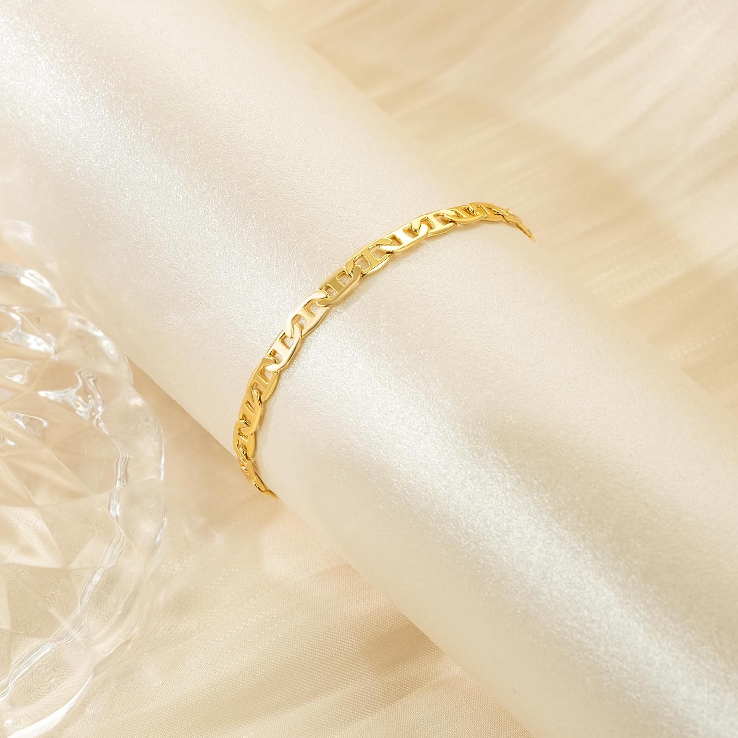 アンクルブレスレット 14K ゴールド アンクレット 女性用 防水 3.4mm マリナーチェーン アンクレット 女性用 アンクルブレ