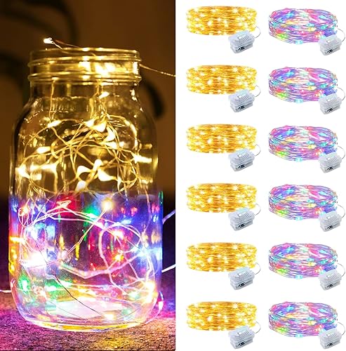 Miniatura 8 de Paquete de 12 luces de hadas que funcionan con pilas, tira de luces de 7 pies, 20 mini luces LED de alambre plateado, luces parpadeantes para