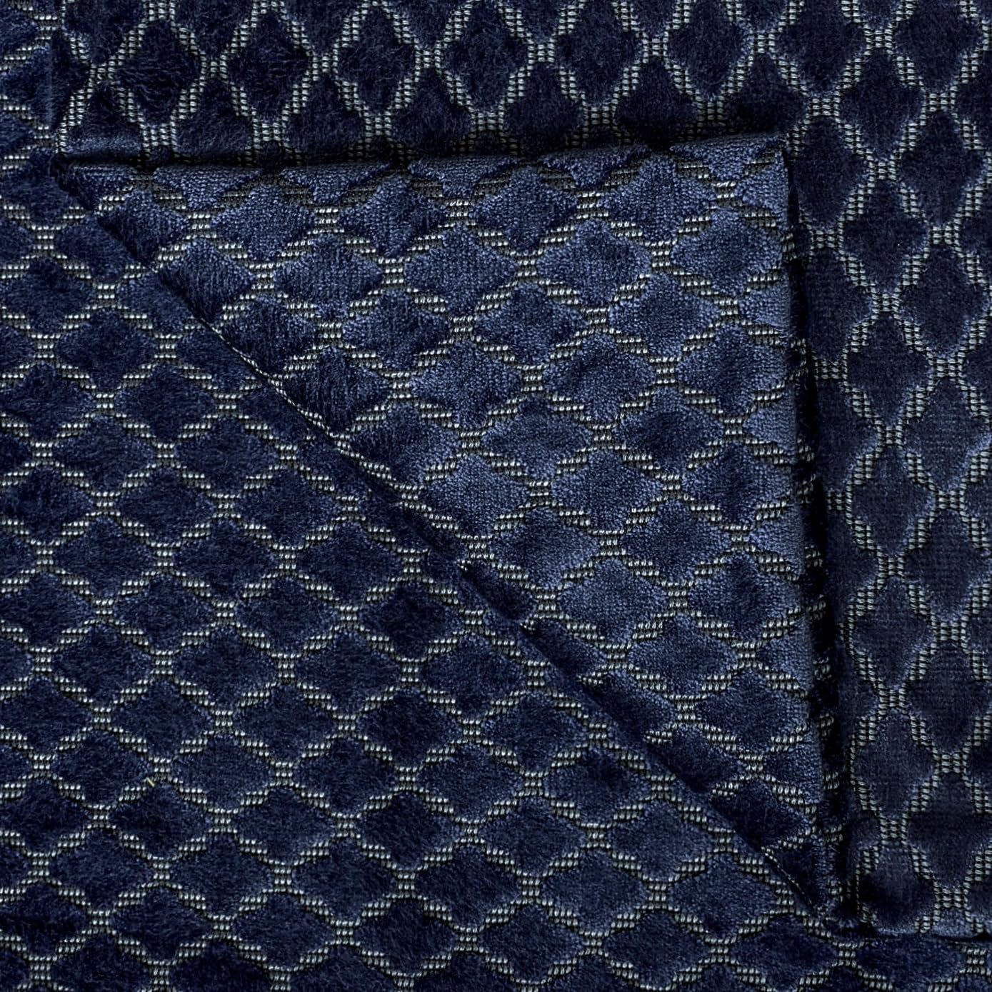 Tienda de tejidos directa Azul marino, gris base Terciopelo Jacquard Tela Por metro, 19 metros continuos 137 centímetros ancho Geométrico Azul Al por mayor Terciopelo Tapicería Tela para Cortinas