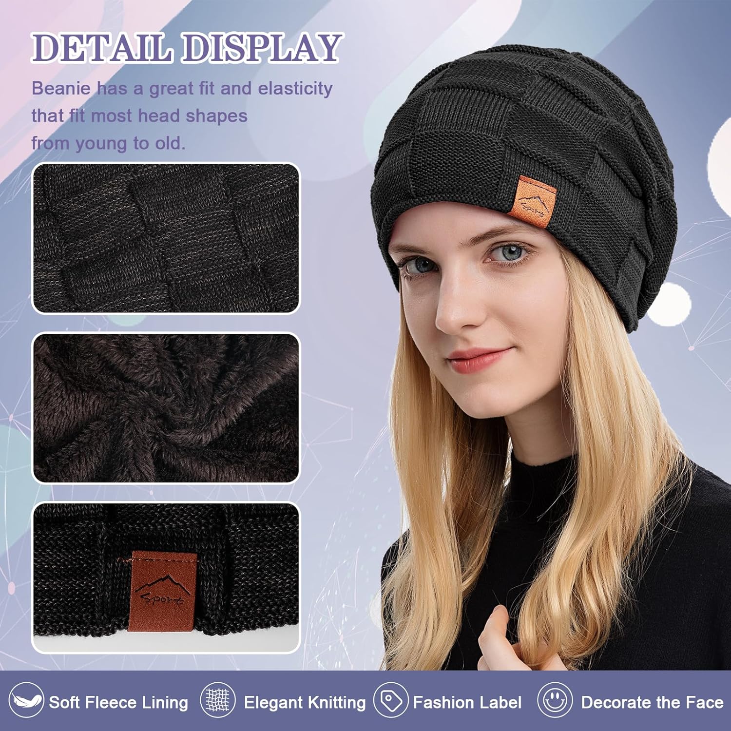 meioro Slouchy Beanie Hat for Men Women Warm Winter Hats Soft Fleece Lined Beanies Knit Thick Unisex Skull Cap - Image 3