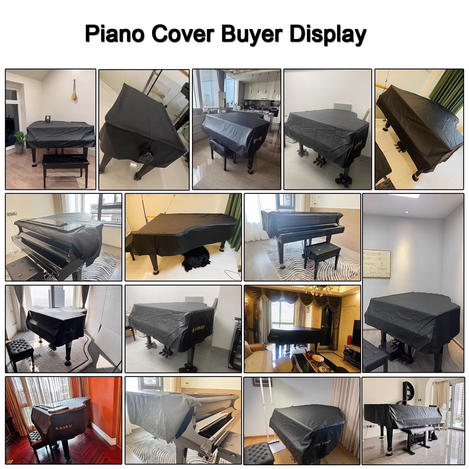 Copertura impermeabile per pianoforte a coda in pelle di alta qualità, copertura completa per pianoforte a coda e sgabello (B 200 cm), copertura per pianoforte multiuso