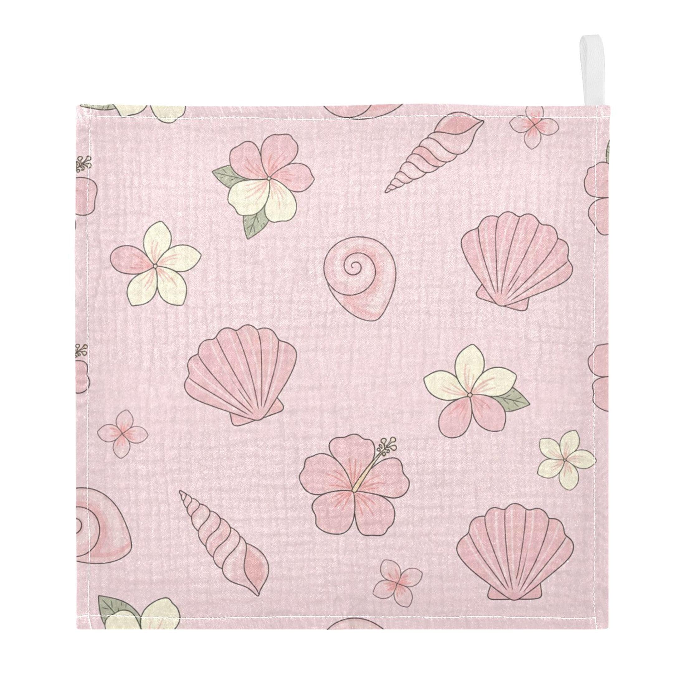 Fuauuyl Seashells Baby Muslin Washcloths Cotton Absorbent Soft Burp Cloths for Newborns Infants Toddlers, Reusable Face Towels for Sensitive Skin, 3 Pack, 12x12 in