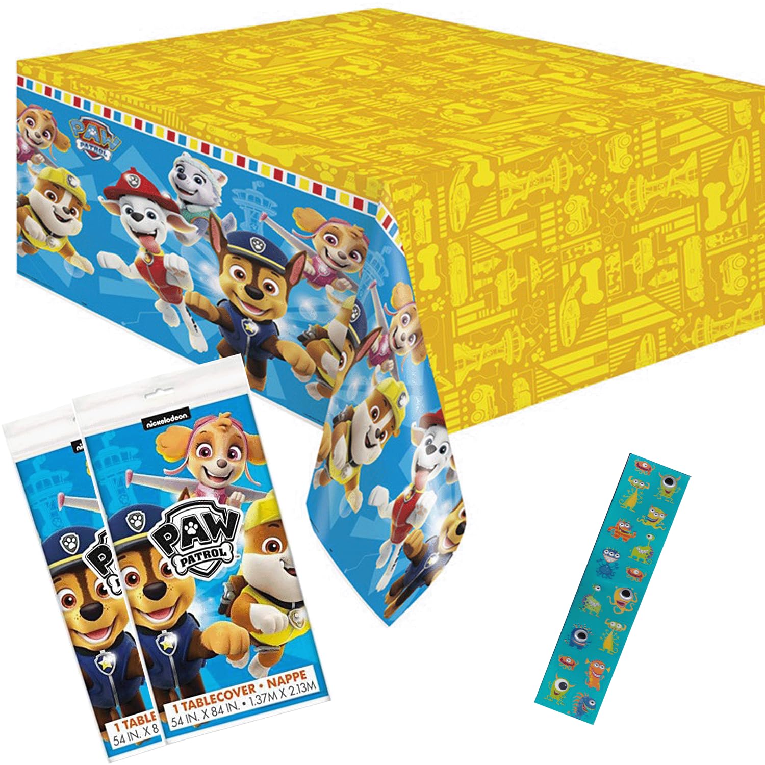 Unique Paw Patrol Birthday Decorations - Plastic Paw Patrol Tablecloth (2 Pack) & Sticker