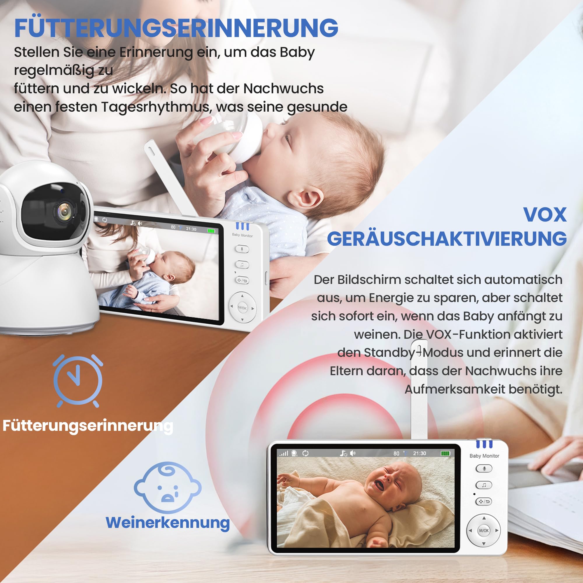 Extralink Elektroniczna niania z kamerą bez Wi-Fi – monitor dla niemowląt z 5-calowym wyświetlaczem, noktowizor, 2-drożne audio, VOX i monitorowanie temperatury, funkcja FHS 2,4 GHz zasięg 300 m