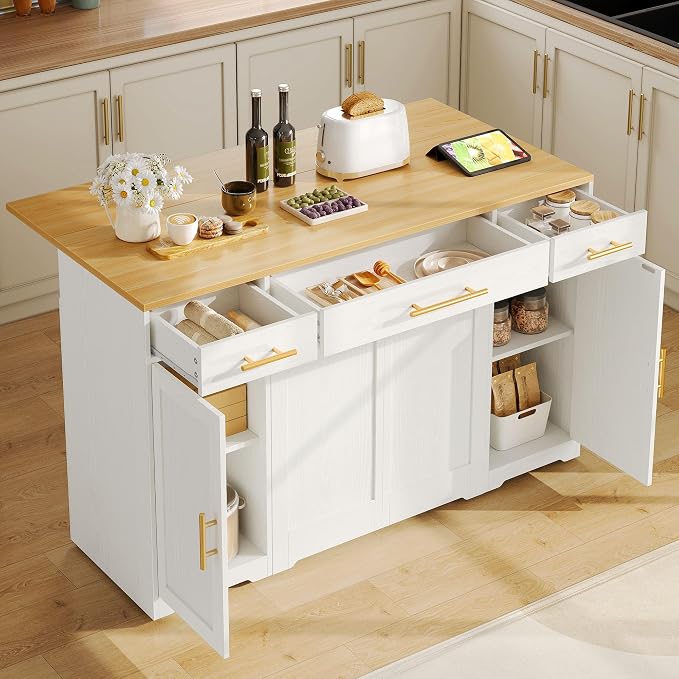YitaHome 55-inch Drop Leaf Kitchen Island