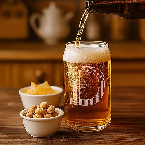Miniatura 132 de Vaso en forma de lata de cerveza con monograma grabado - bandera de EE.UU.