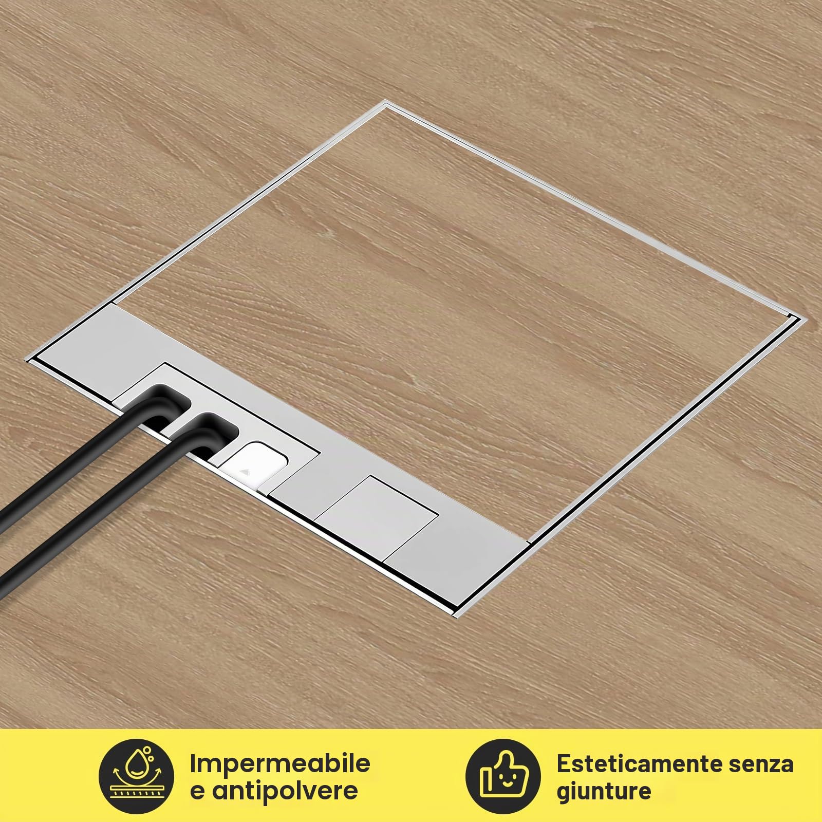 Scatola di corrente da incasso a pavimento 16A 4000W in acciaio inox impermeabile, 2 prese elettriche UE, set da pavimento retrattile per cucina, soggiorno, ufficio, hotel
