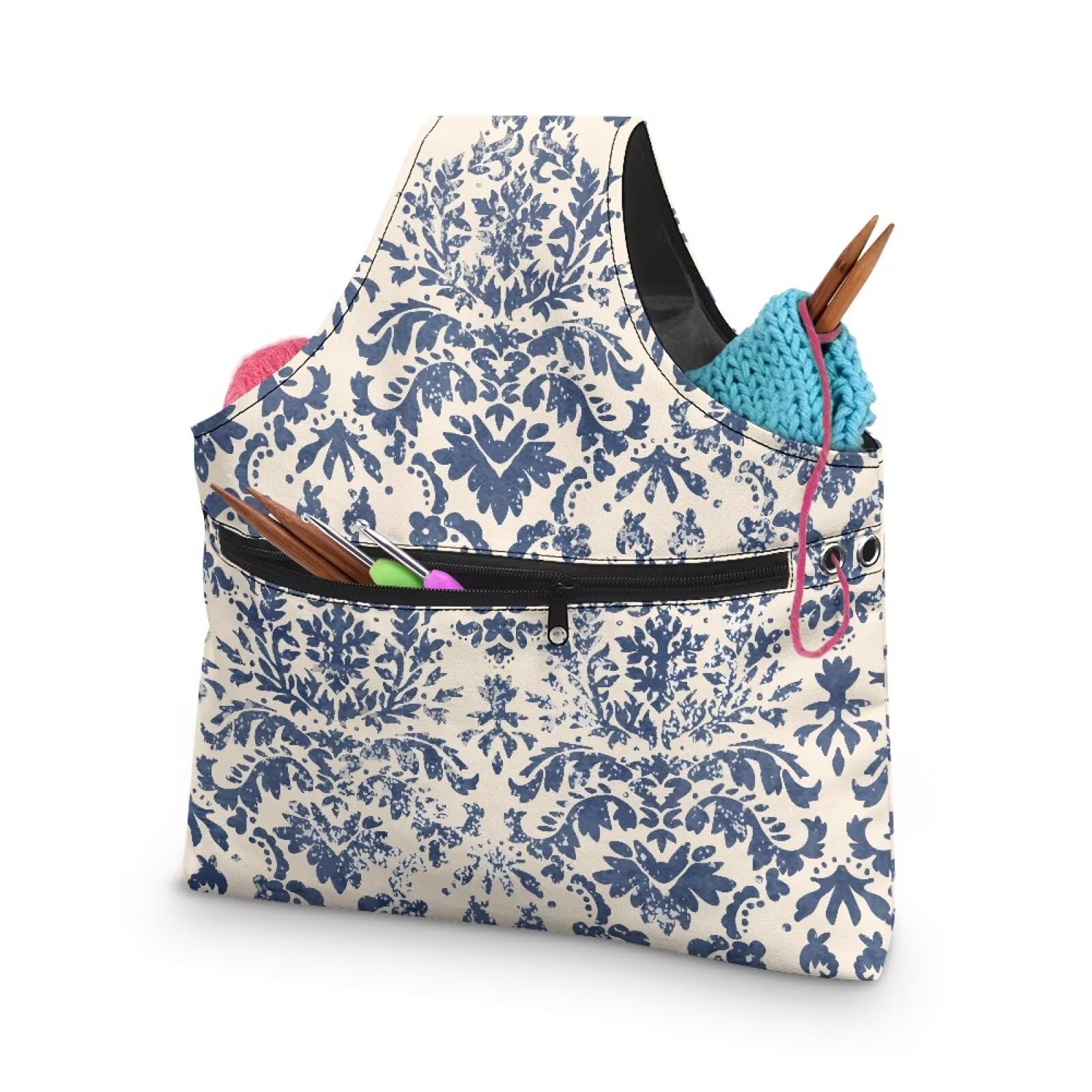 ZUXONGSYDamask Knitting Project Bag Lightweight Retro Yarn Bags for Crocheting on The Go Knitting Handbag Yarn Storage for Crocheting Holding Yarn Crochet Hooks Crochet Needles