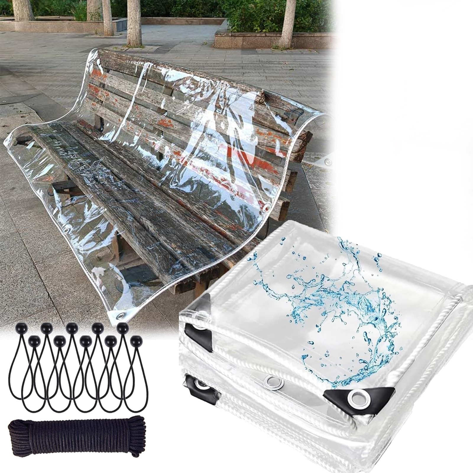 Waterproof Clear Tarps 300x300 cm / 9.8x9.8 FT, 0.38(mm) Thickened Patio Heavy Duty Protection Tarp Tarpaulin, Rainproof Windproof Tarps with Grommets with Bungee Ball Rope : Tools & Home Improvement