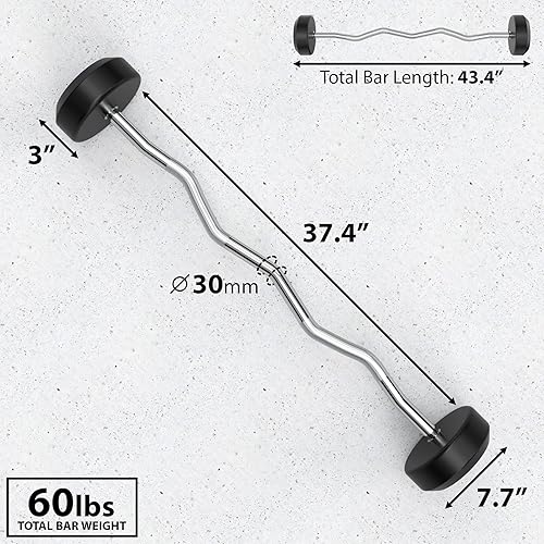 Miniatura 9 de Synergee - Barra de acero curvada preponderada con pesas de goma, peso fijo