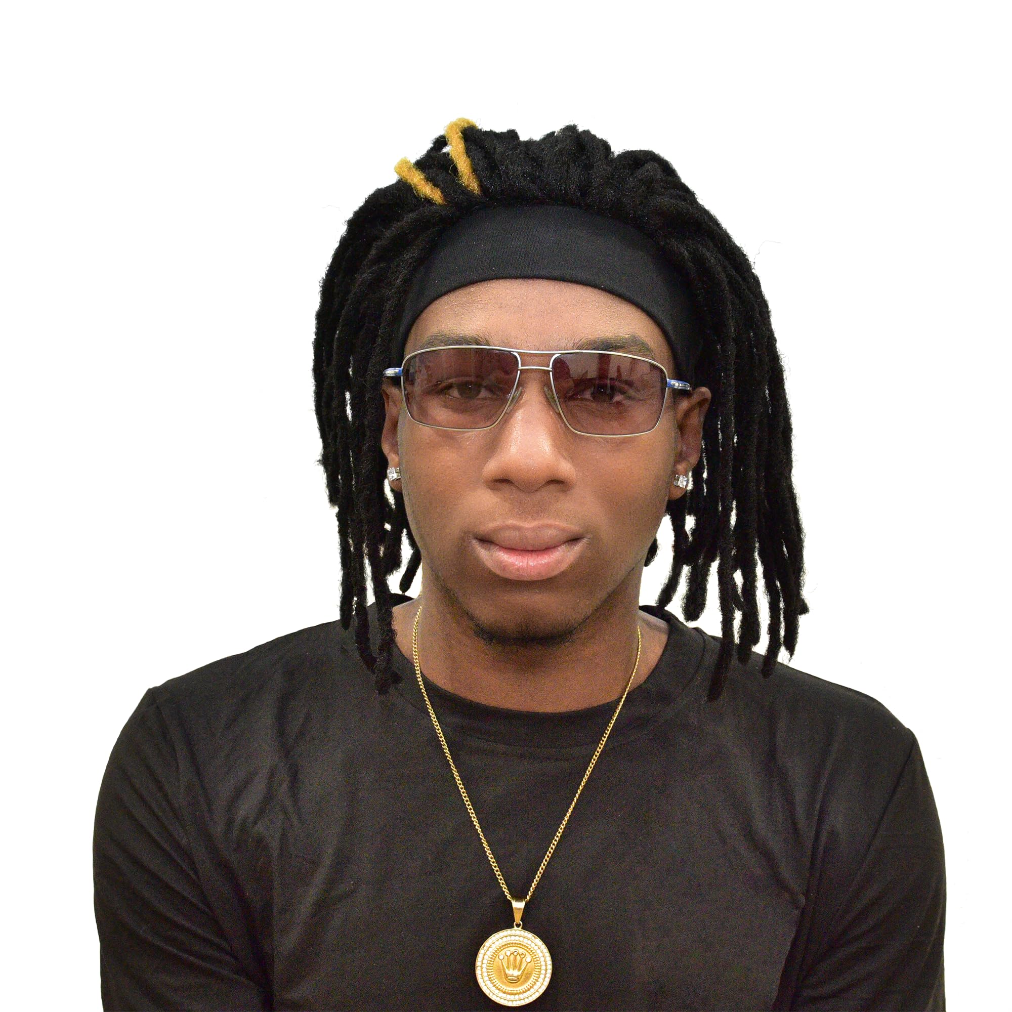 Black headband + Black Braided Wig + 3 Hair Rings Silver Hip-Hop Sporty For Costume Black Wig Cap Unisex Dreadlock Wig