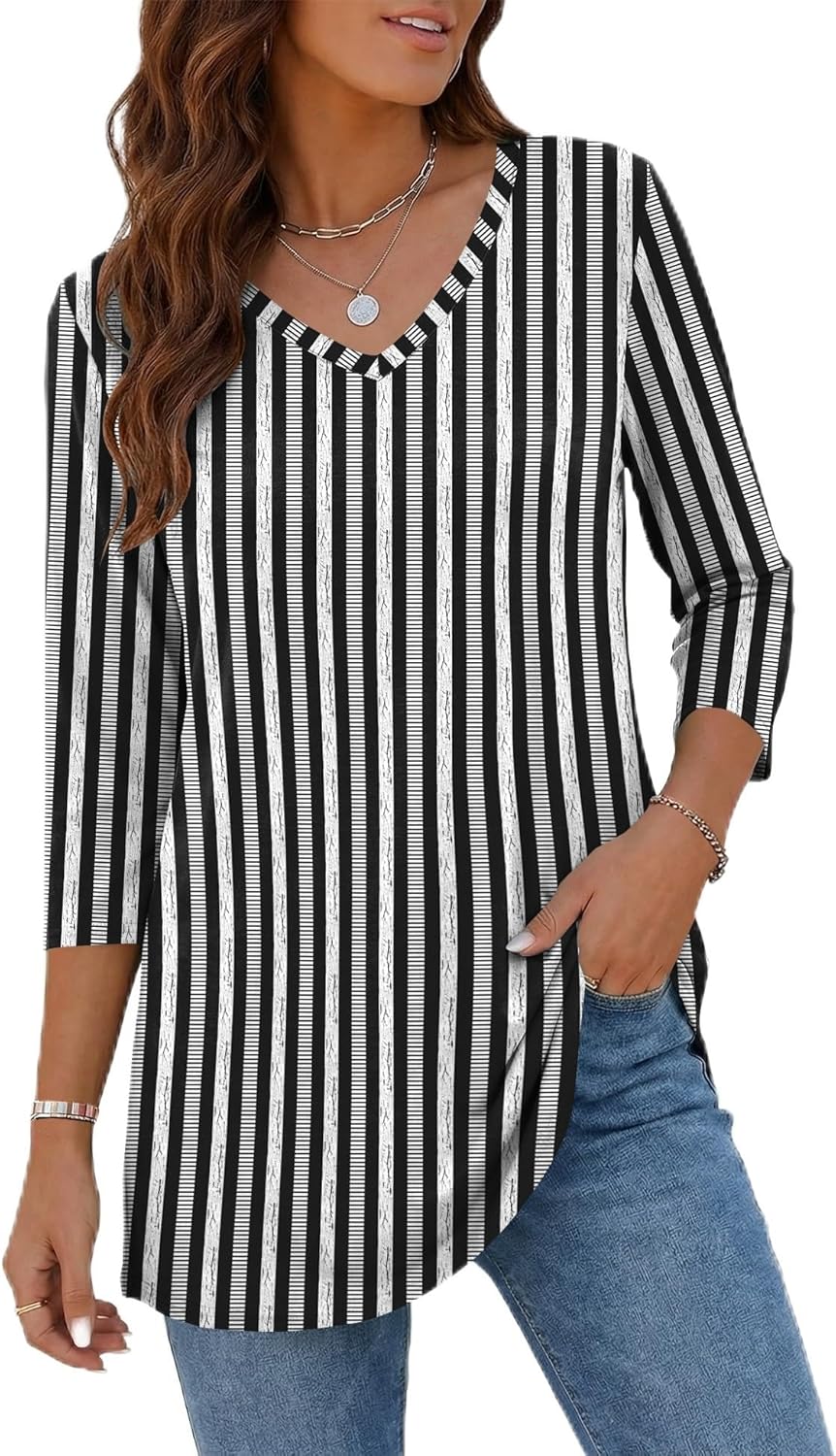 Rapbin Tunic Tops for Women Loose Fit Dressy 3/4 Sleeve V Neck T Shirts Spring Tops for Women 2026
