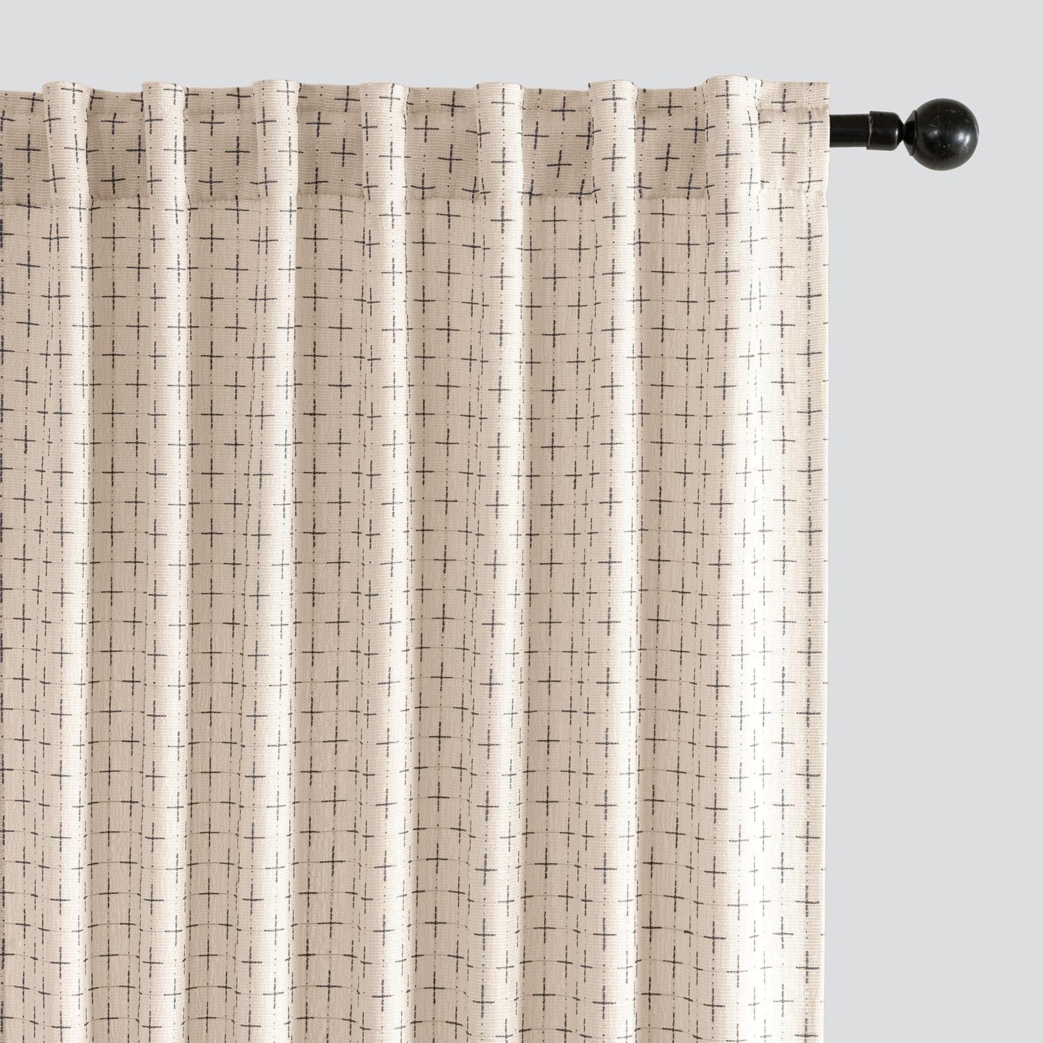 MIULEE Decorative Back Tab Linen Curtains with Geometric Pattern for Living Room Bedroom Farmhouse Rustic Thick Woven Textured Patterned Mudcloth Drapes 63 Inch Length 2 Panels Set, Beige Beige 52"W x 63"L (Pack of 2)