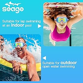 Seago Swim Goggles No Leaking Anti-Fog Swimming Goggles for Adult Men Women Youth Junior with Soft Silicone Gasket, UV Protection Waterproof 180 Clear Vision, Triathlon Pool Goggles Swim Glasses