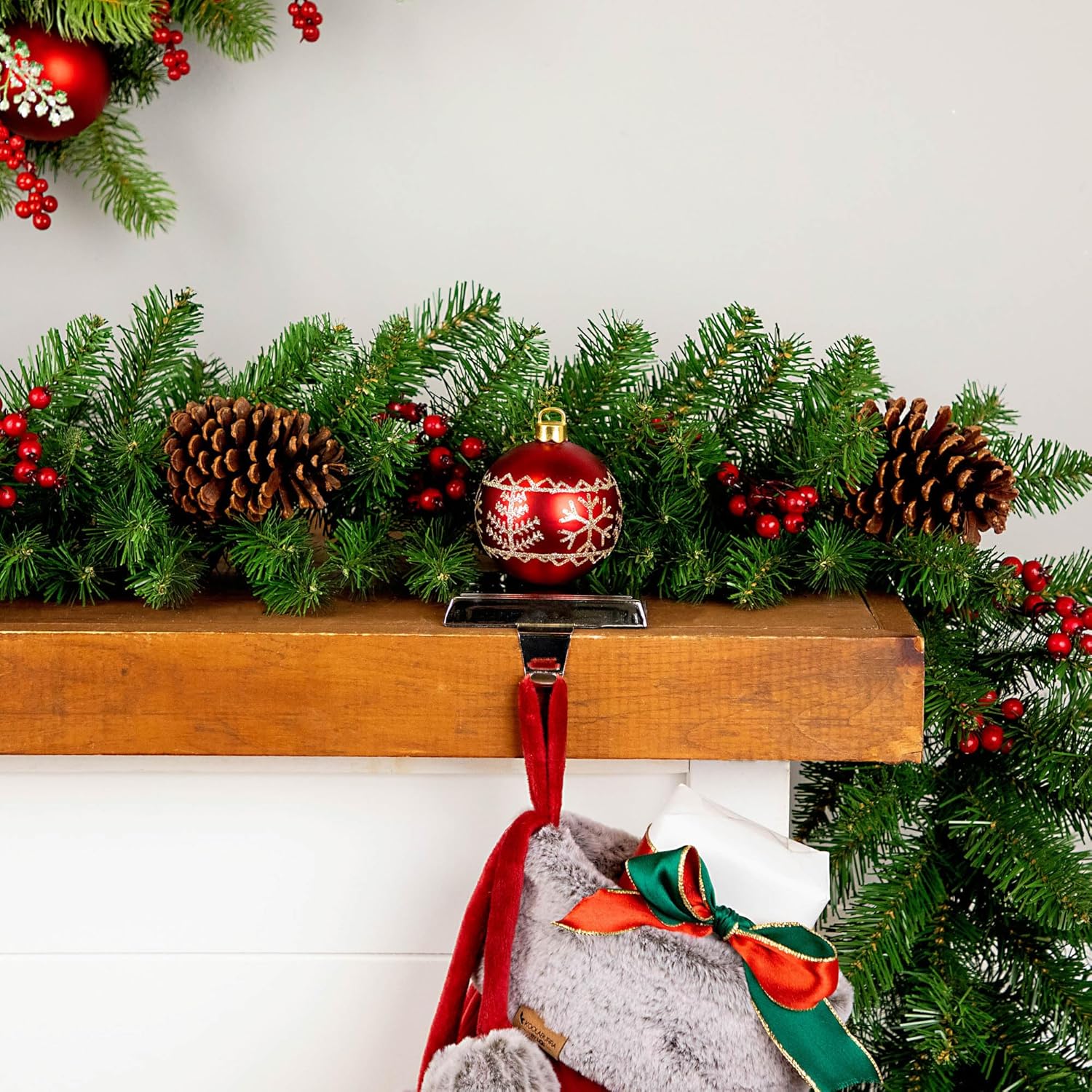 Northlight Glitter Snowflake Red Ball Ornament Christmas Stocking Holder - 5.5"