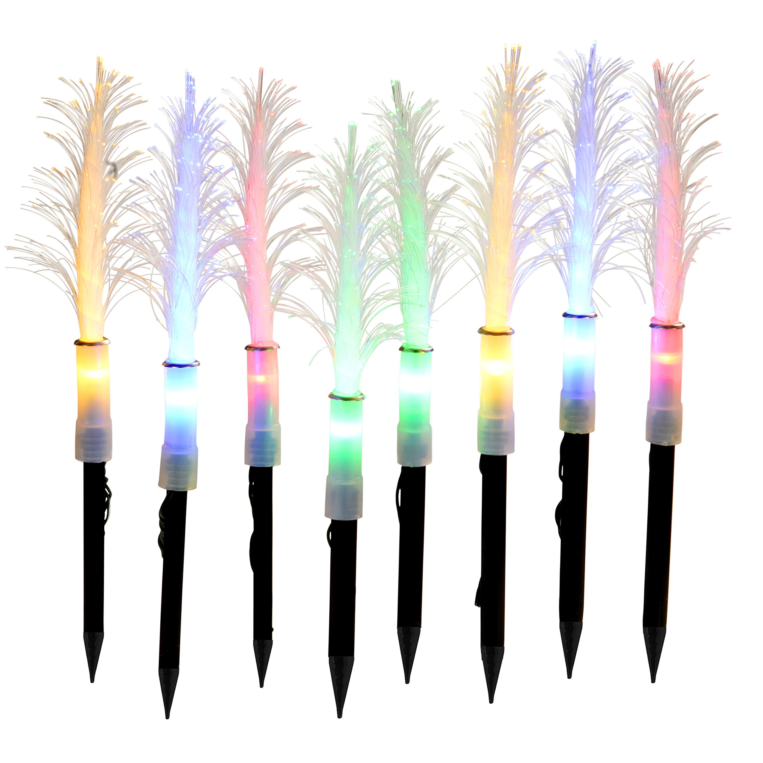 WeRChristmas Solar Powered Mini Fibre Optic Christmas Trees, 25 cm - Multi-Colour, Pack of 8, Multicolour