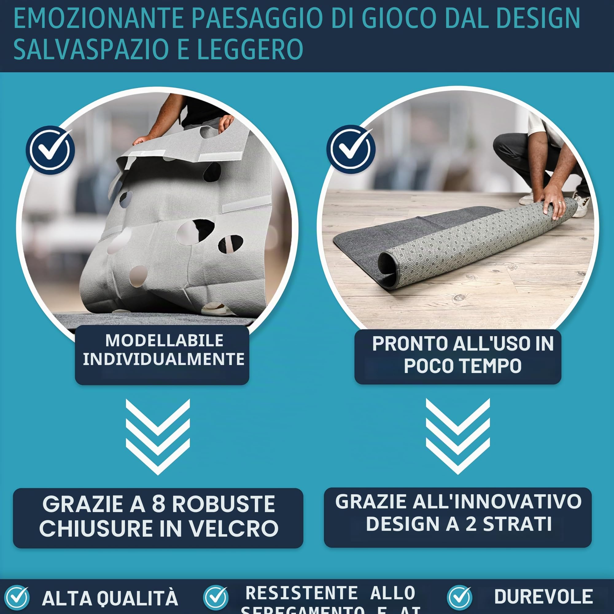 Tappeto per gatti [100 x 100 cm) – Tappetino da gioco interattivo in feltro con forme individuali per l'occupazione del tuo gatto – con accessori per giocattoli [adatto a tutti i gatti]