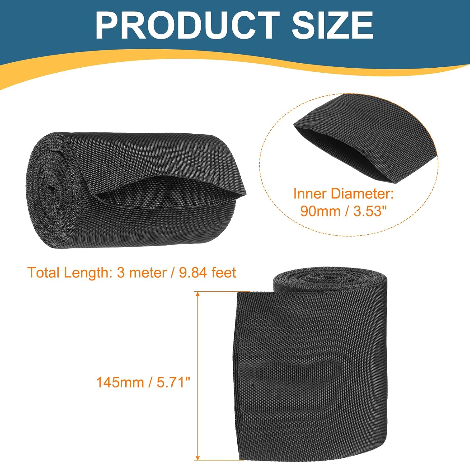 HARFINGTON Nylon Protective Hose Sleeve 3.5" ID 10FT Cable Cover Sheath Hydraulic Hose Protector Wrap for Welding Cord Tig Torch Hydraulic, Black