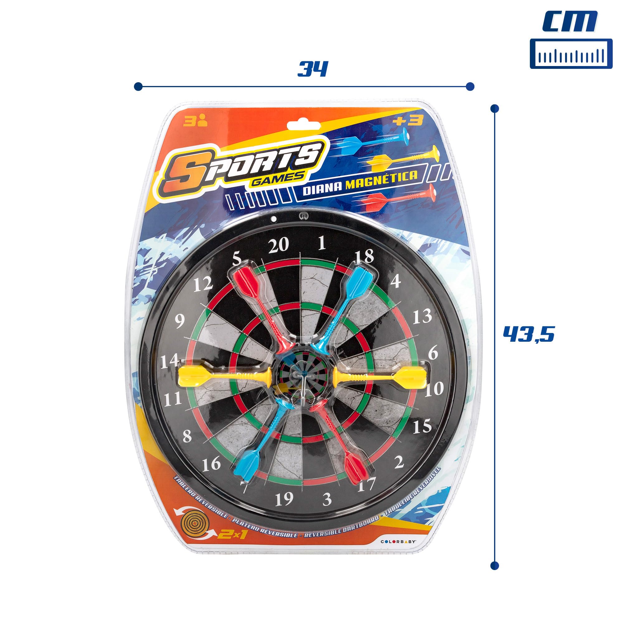 COLORBABY Diana magnética para niños 2 en 1, Juego de Dardos Infantil con Dos Caras, Diferentes diseños, Incluye 8 Piezas, Diana para niños, Juegos Infantiles, Juegos Exterior (49945)