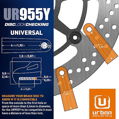 Miniatura 7 de URBAN UR955Y - Cerradura de disco para motocicleta, seguridad compacta y efectiva, más visible, más disuasorio, bloqueo de clic rápido, bloqueo de