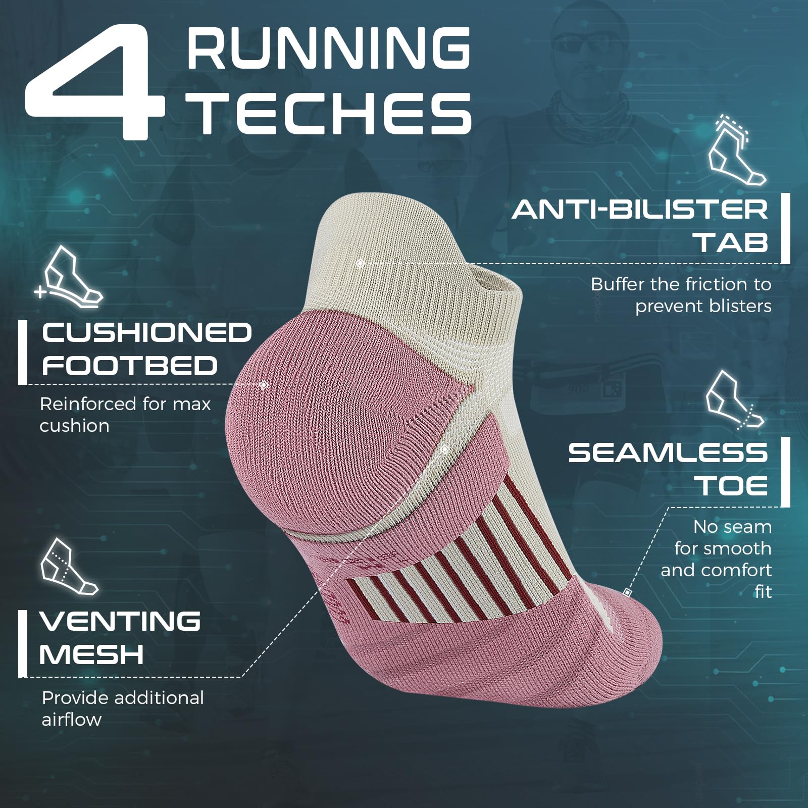 Rahhint Coolmax Compressione 3 Paia Corti Calze Running per Uomo e Donna, Anti-Vesciche, Calze Sportivi Uomo Donna, rinforzati tallone e punta, Umidità e Traspirazione