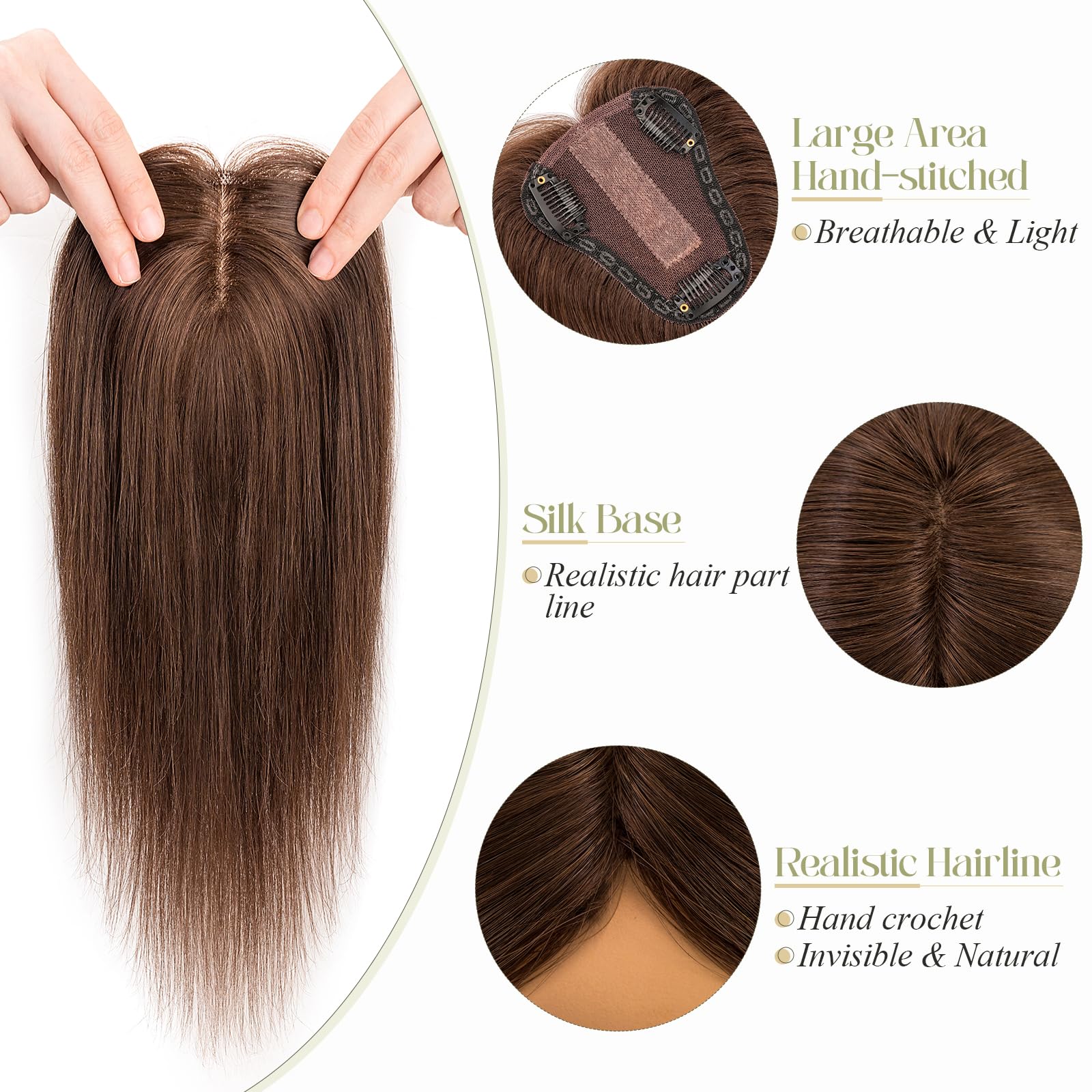 10 Inch Remy Human Hair Extensions Clip In Topper For Thinning Hair Vasilia Human Hair Toppers for Women 10inch Hair Toppers  main image 3