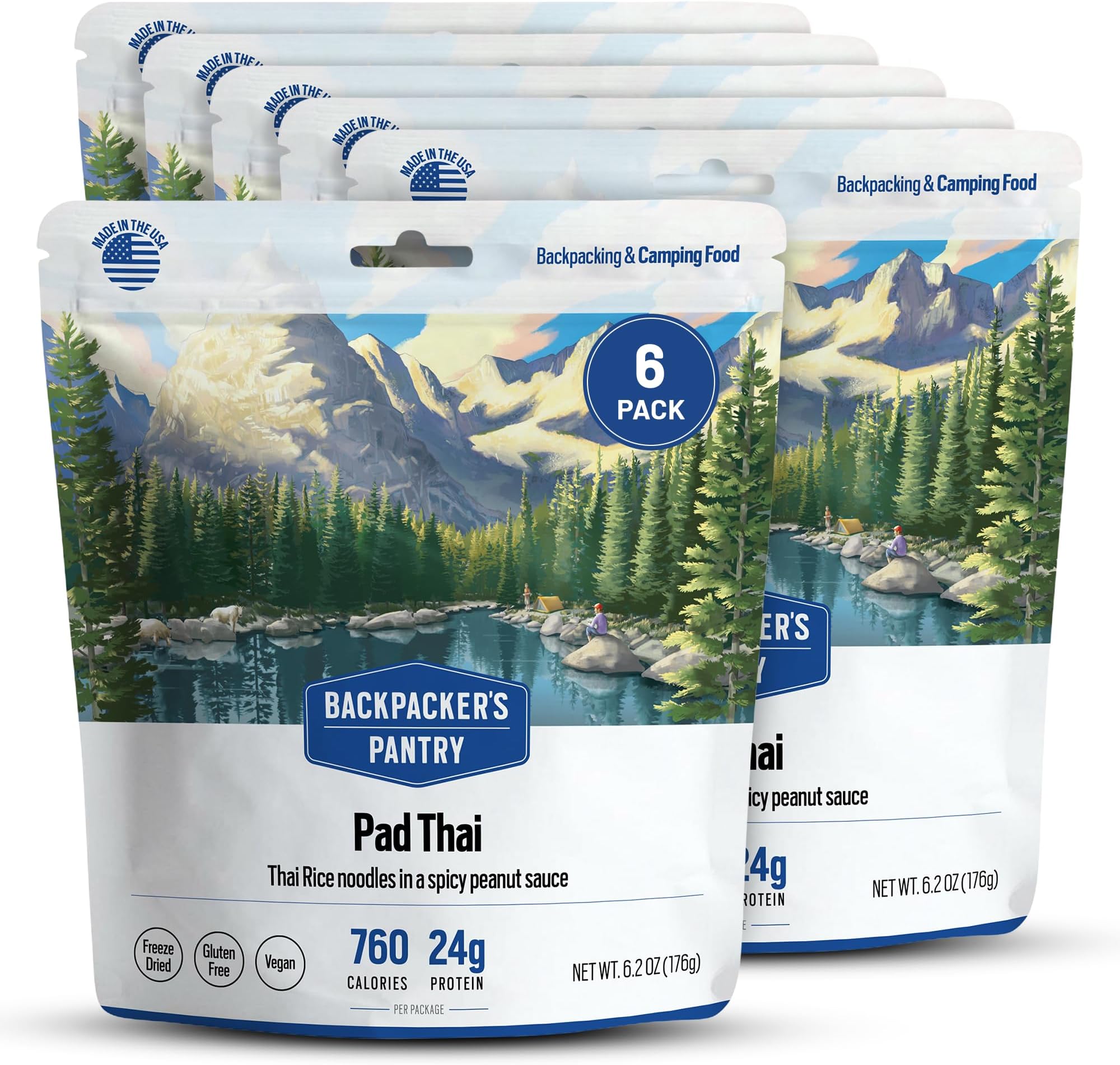 - Pad Thai | Freeze Dried Backpacking & Camping Food | 2 Servings Per Pouch | 20 Grams of Protein | Vegan | Gluten Free | 6 Count