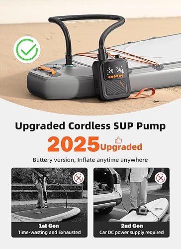 Miniatura 5 de Rechargeable Paddle Board Pump, 2025 Portable SUP Air Pump with Dual Stage Inflation, 3x4500MAH, Up to 20 PSI, 30% Faster with Auto-Off, Ideal for