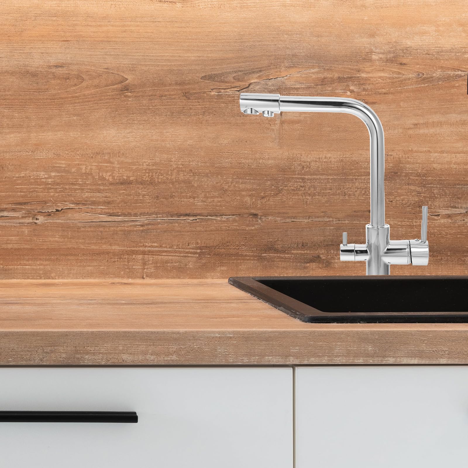 Grifo Mezclador de Cocina con Caño Giratorio y Dos Manijas