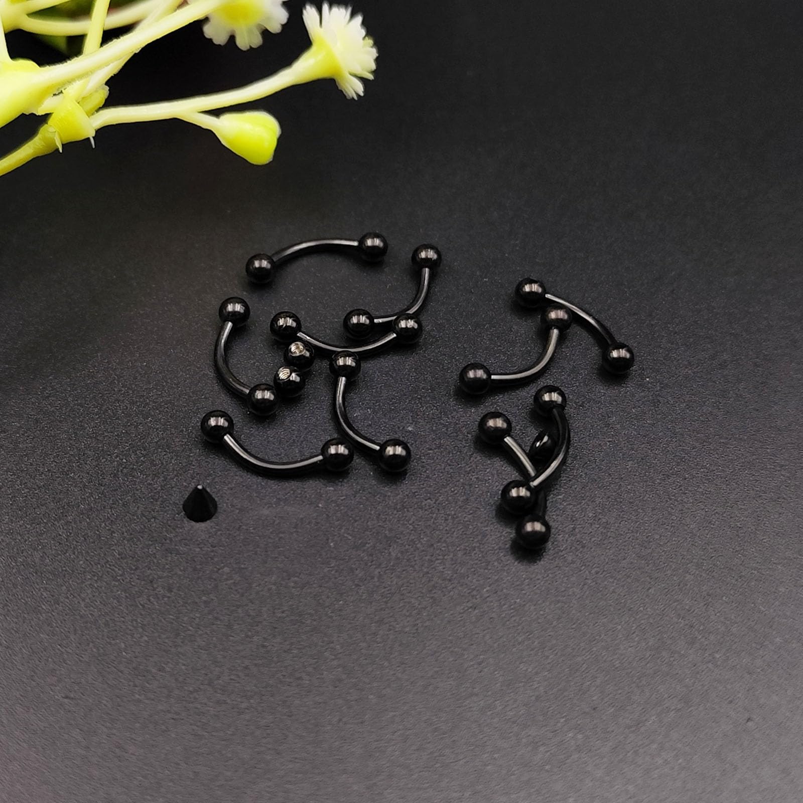 10 szt. zakrzywiona sztanga 16G piercing wargi przegrody brwi wieża stokrotka sztyfty srebrne czarne złoto pionowe labret sztangi 6 mm 8 mm 10 mm 12 mm stal nierdzewna