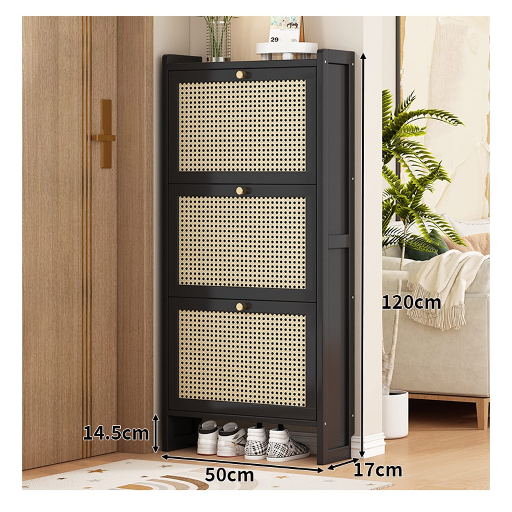 Moderner schlanker Schuhschrank Nizer – Rattan 2/3 Flip Der Sto für Heels & Ss – Eingang & Wohnzimmer Freistehendes Schuhregal
