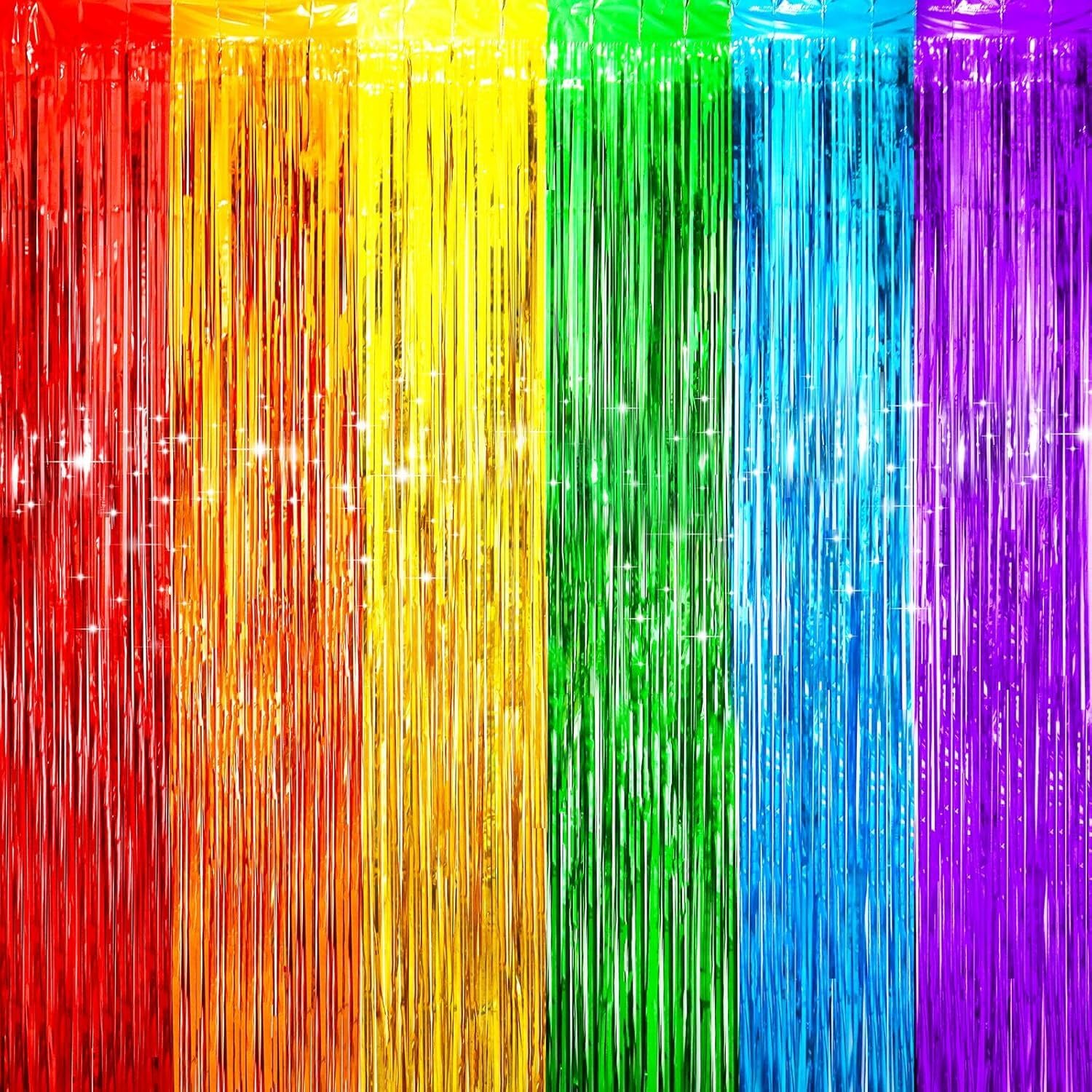 2Pcs Rainbow Tinsel Curtains, 3.2ft x 6.5ft Pride Decorations Backdrop, Rainbow Foil Fringe Curtains Streamers Photo Booth Props for Birthday Wedding Engagement Holiday Party
