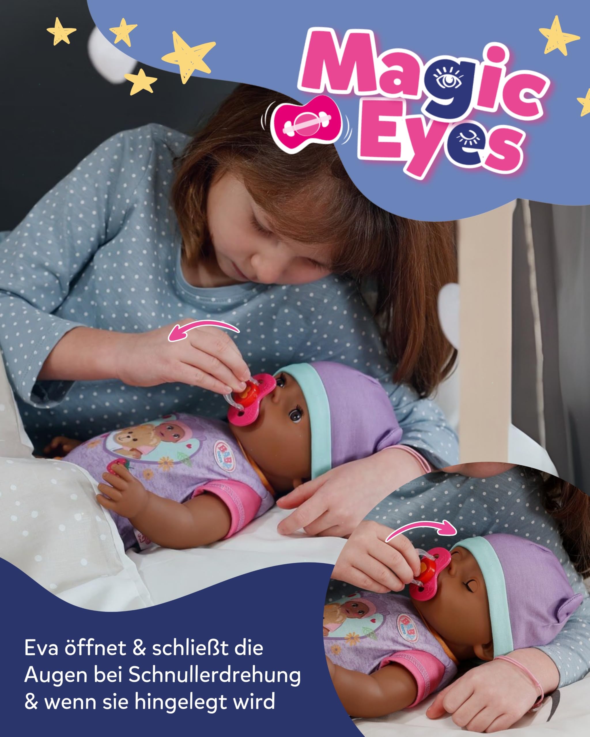 BABY Born Eva - 43 cm große Babypuppe - 10 Funktionen inkl. Accessoires & Strampler - Funktioniert komplett ohne Batterien - Geeignet für Kinder ab 3 Jahren