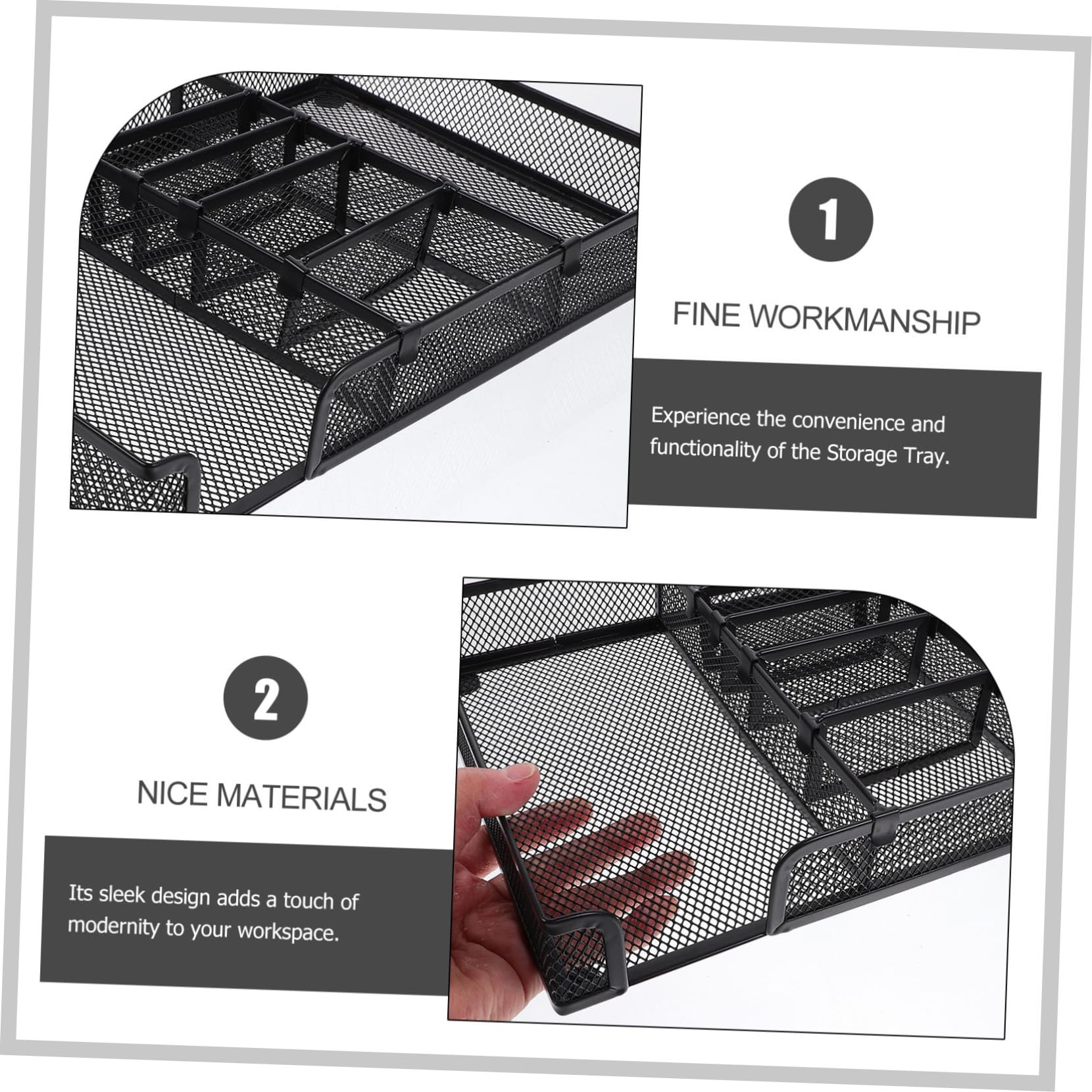 TEHAUX Organizer da Scrivania Ufficio in Ferro Nero, Vassoio Componibile | Portapenne e Scomparti Modulari, Facile da Pulire, per Cassetti e Piano Lavoro