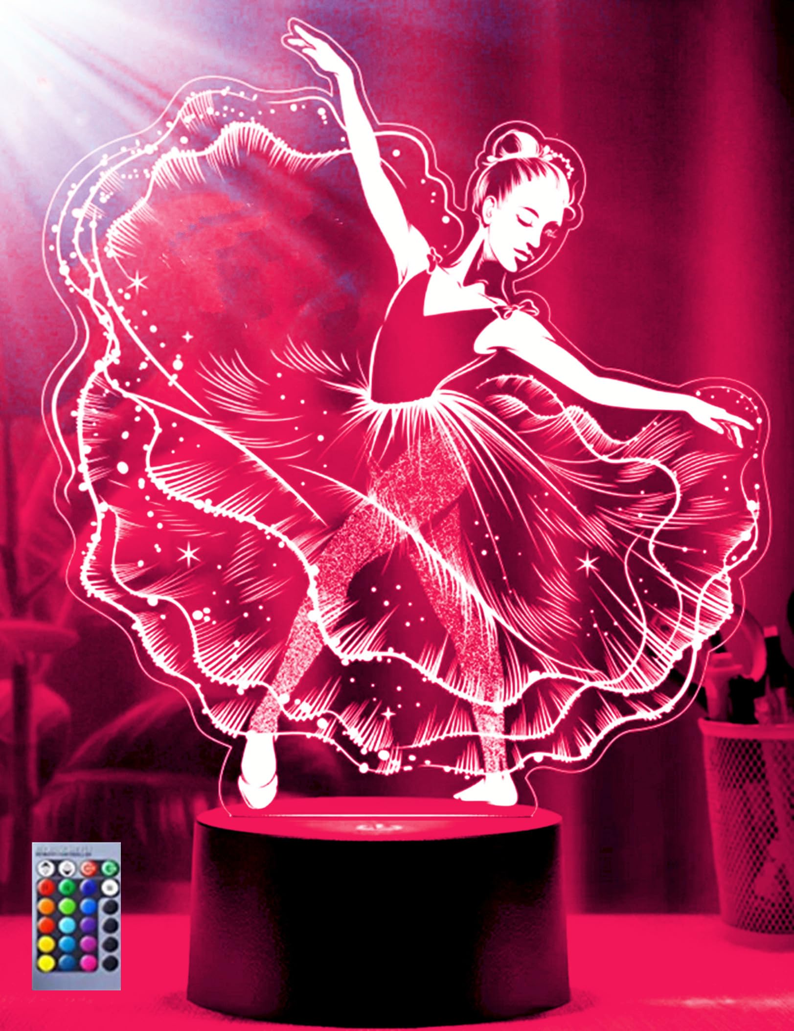 3D Ballet Night Light Optical Illusion Led Lamp 16 Colors Changing Birthday Xmas Gift for Boys and Girls